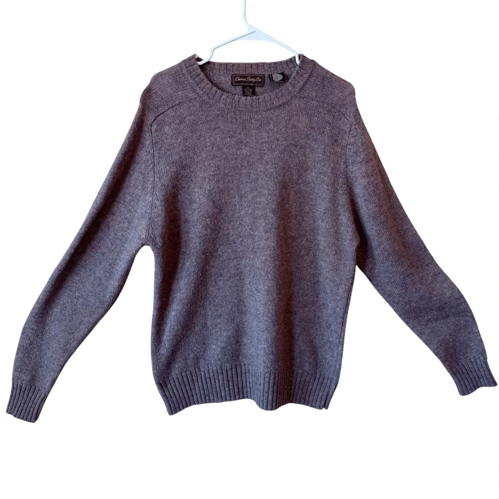 Eleven Sixty Six Mens 100% Shetland Wool Crew Neck Sweater Purple Heather M